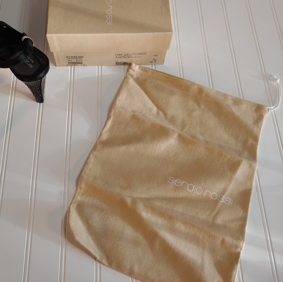 Sergio Rossi NWT Tessuto Raso Black Leather Slingback Platform Heels size 10 - Picture 14 of 15